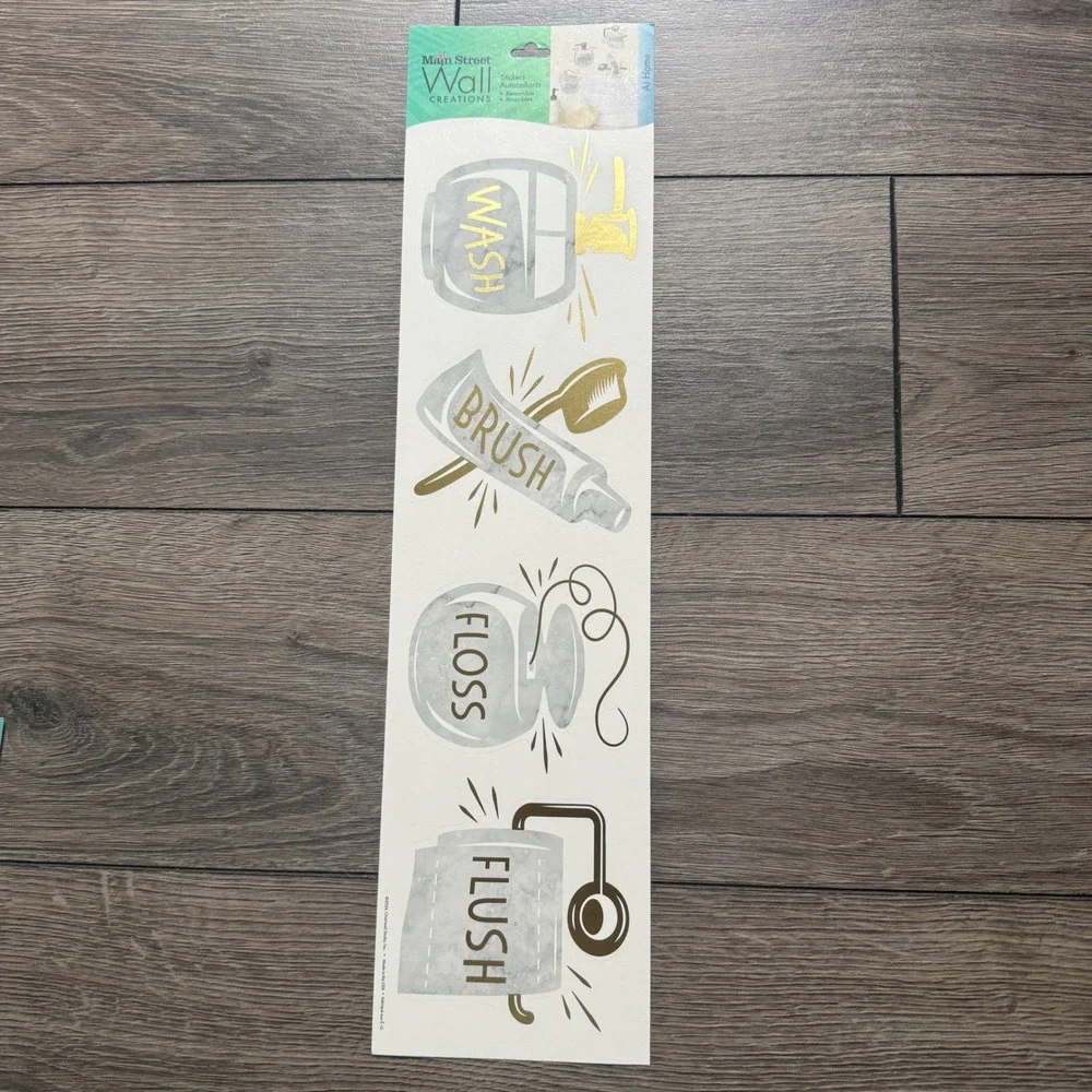 Main Street Wall Creations Bathroom Decals Marble Gold Wash Brush Floss Flush